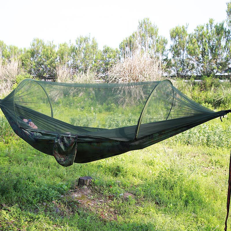 Portable Hammock with Stand for Outdoor Use, 210T Nylon Fabric, Iron Frame, 114.17 × 55.12 in