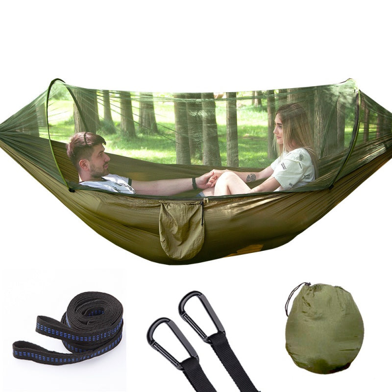 Portable Hammock with Stand for Outdoor Use, 210T Nylon Fabric, Iron Frame, 114.17 × 55.12 in