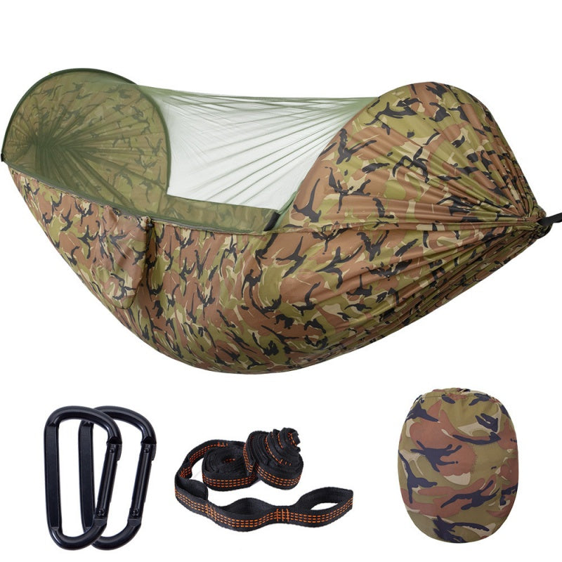 Portable Parachute Fabric Hammock with Steel Stand, 3 m Tree Straps, 440 lbs Capacity