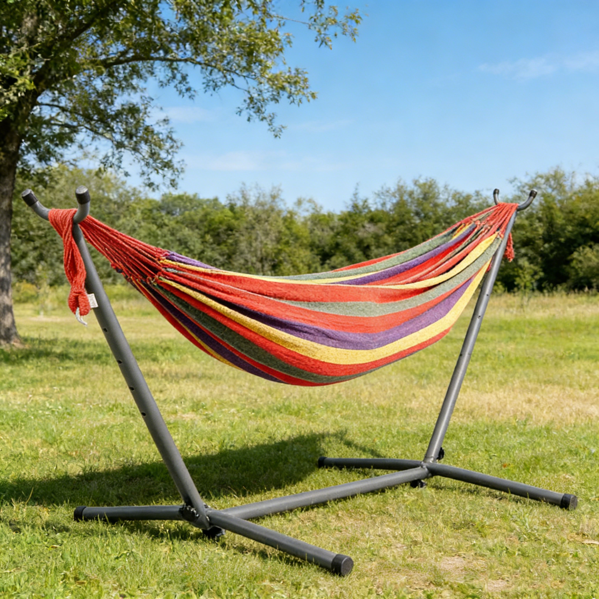 Canvas Hammock with Iron Stand & Carrying Bag, Striped Design